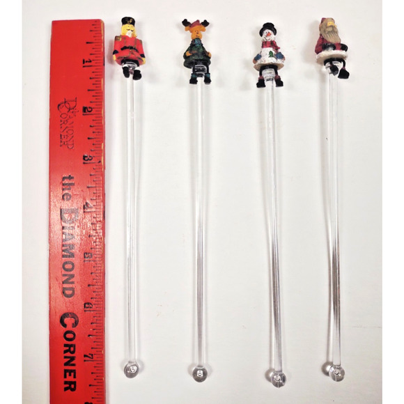Set of 4 Sommelier Holiday Christmas Swizzle Cocktail Stir Sticks Dangly Legs - Picture 3 of 7